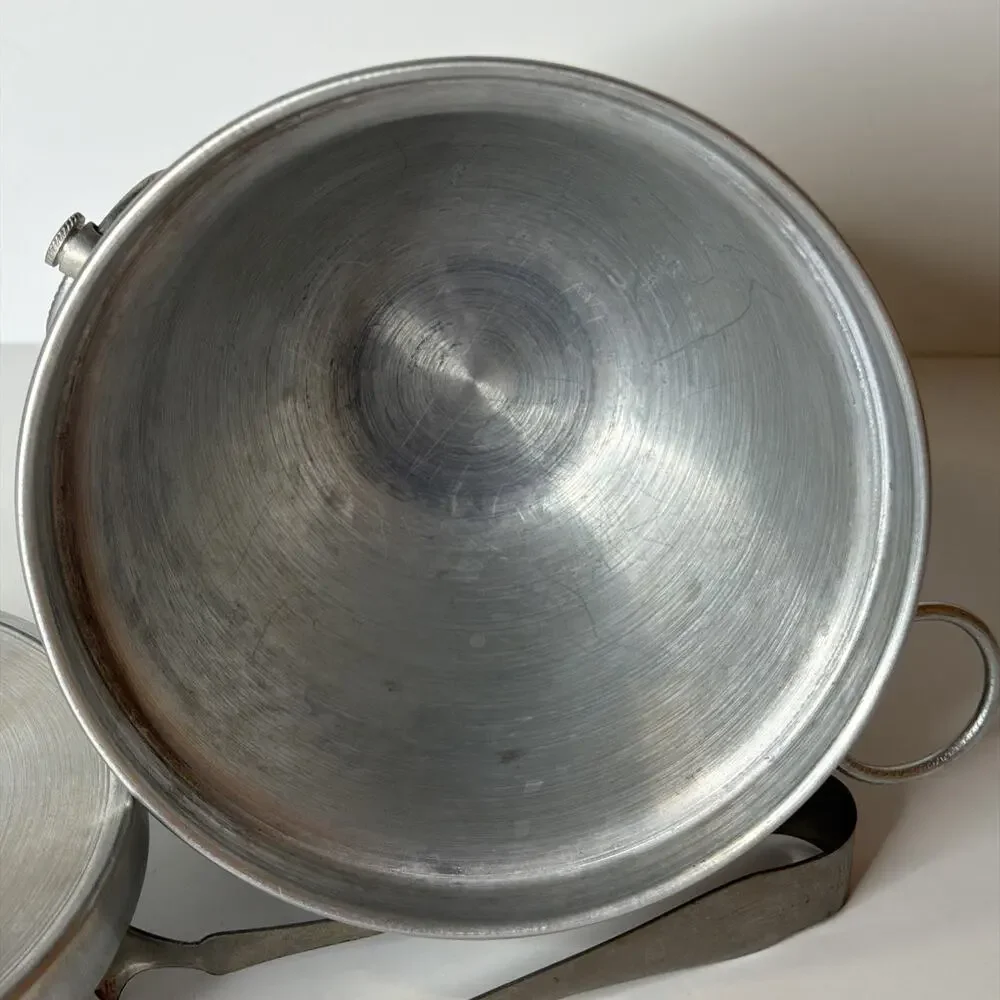 Vintage Hammered Aluminum Ice Bucket and Tongs Mid Century Barware Made in Italy